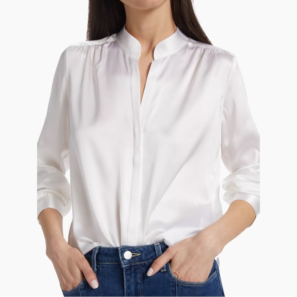 NWT💕L'AGENCE Bianca Silk Charmeuse Blouse in White Size XL - Picture 3 of 14